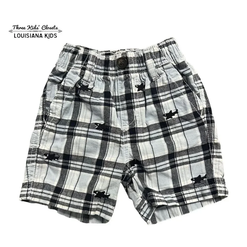 Gymboree 6-12m Plaid Embroidered Shark Shorts